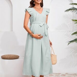 SHEIN Green Ruffled Tie Front Midi Sundress